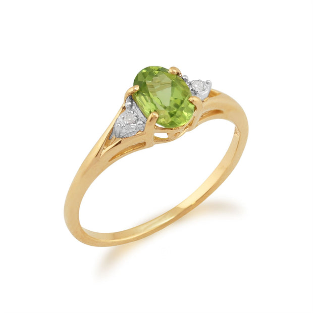 Anello in oro giallo da 9 ct con peridoto da 0,77 ct e diamanti