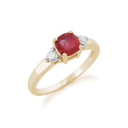 Anello con pietra singola in oro giallo 9 ct da 0,80 ct con rubino naturale e diamante