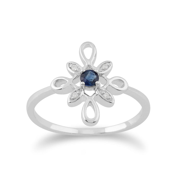 Anello Gemondo con zaffiro, anello a forma di stella in oro bianco da 9 ct con zaffiro da 0,13 ct e diamante