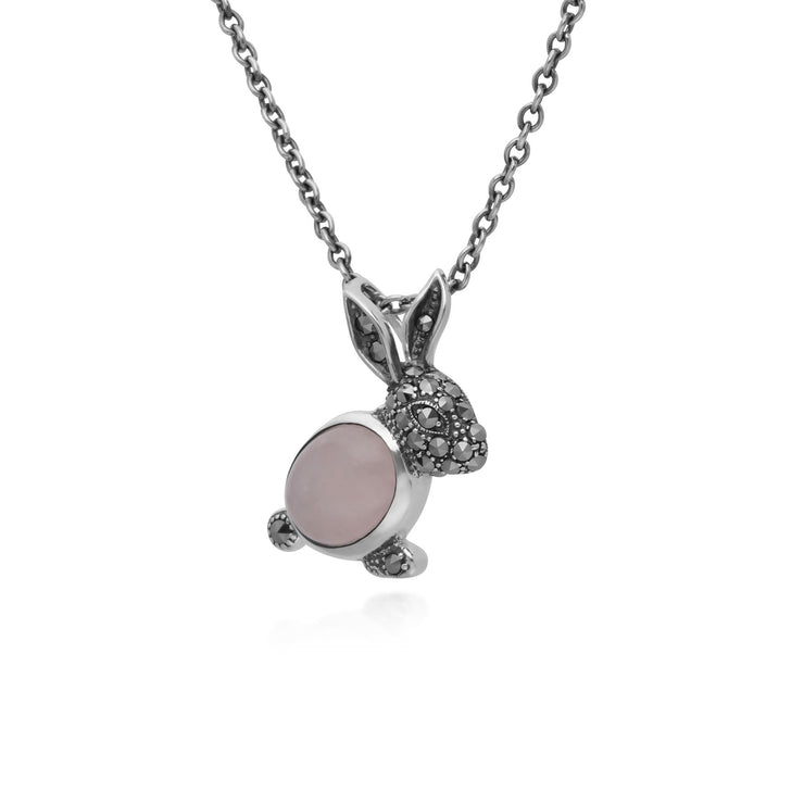 Collana con quarzo rosa, argento sterling con quarzo rosa da 2,04 CT e marcasite coniglio da 0,19 CT, collana da 45 cm
