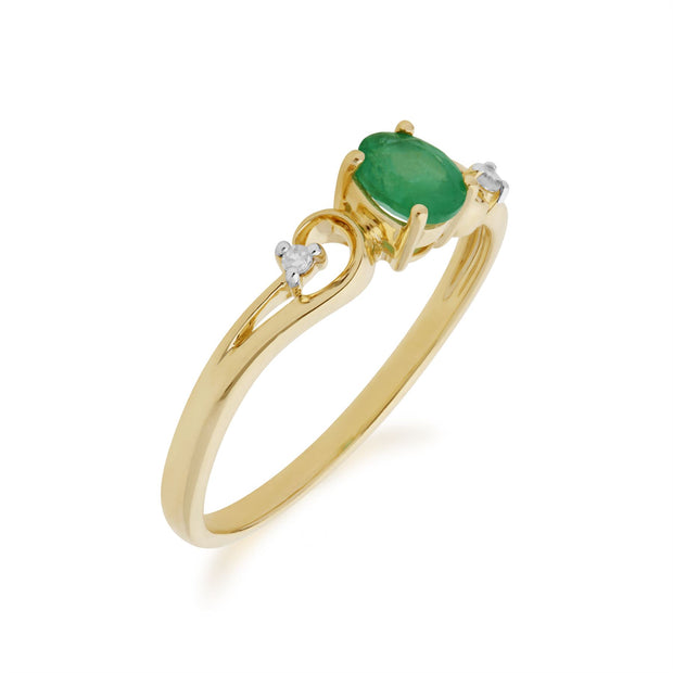 Gemondo Anello con Smeraldo, Anello Solitario con Abito Classico in Oro Giallo da 9 CT con Smeraldo e Diamanti - Smeraldo