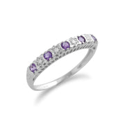 Gemondo Anello con Ametista, Anello Eternity in Oro Bianco da 9 ct con Ametista da 0,22 ct e Mezzo Anello con Diamanti