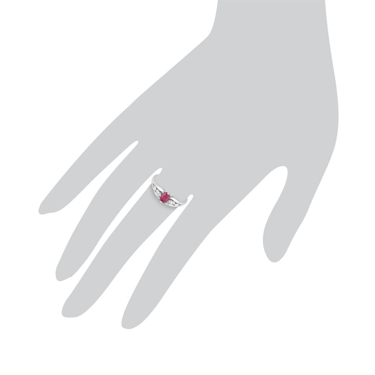 Anello in oro bianco da 9 ct con rubino naturale da 0,56 ct e pietra unica con diamanti