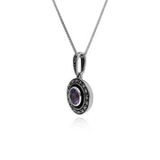 Collana con ametista, argento sterling con ametista, marcasite e smalto nero, collana da 45 cm