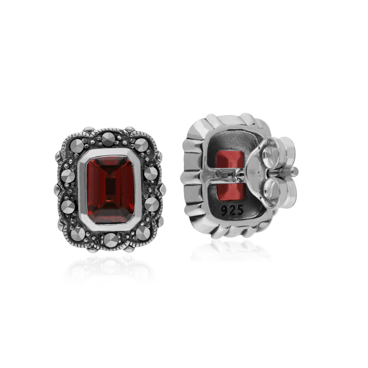 Orecchini con granato  e marcasite, in stile Art Nouveau argento sterling