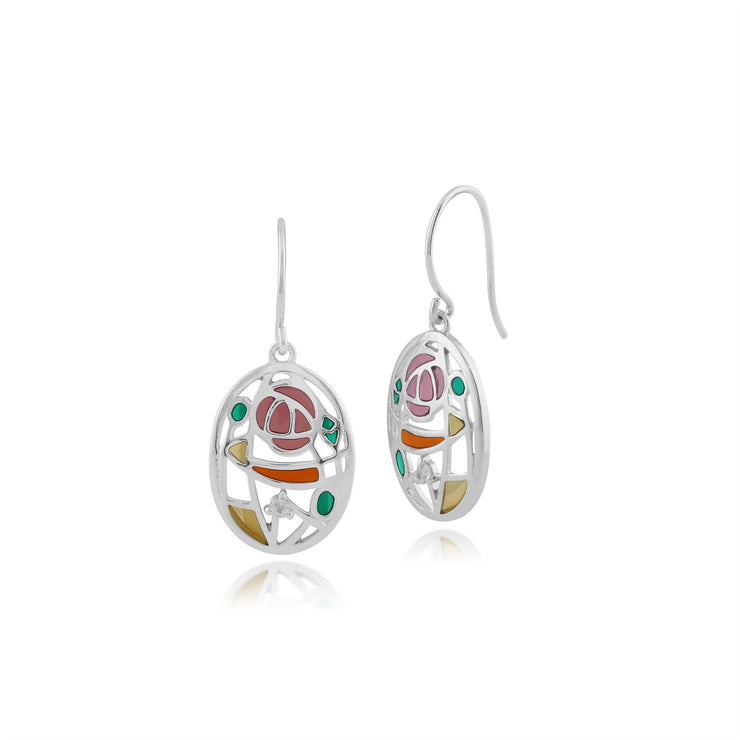Orecchini pendenti a cerchio con topazio rosa in argento 925 stile Rennie Mackintosh