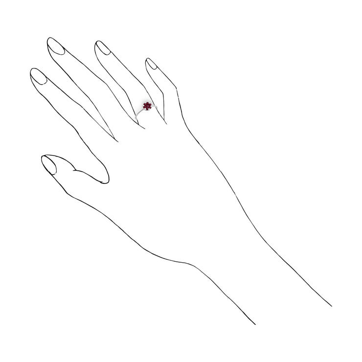 Anello con rubino Gemondo, anello a grappolo floreale in oro bianco da 9 ct con rubino da 0,39 ct