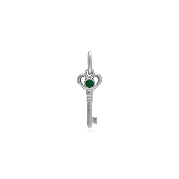 Ciondolo classico a chiave piccola in argento 925 con smeraldo rotondo