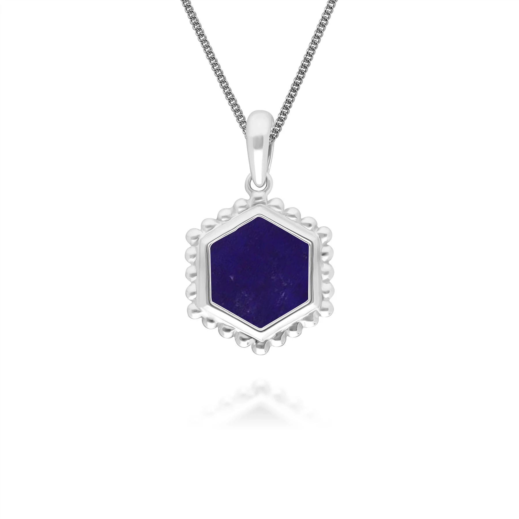 Lapis Lazuli Flat Slice Hex Pendant in Sterling Silver