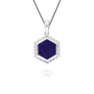 Lapis Lazuli Flat Slice Hex Pendant in Sterling Silver