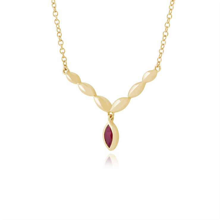 Classica collana con rubini marquise in oro giallo 375 e orecchini pendenti