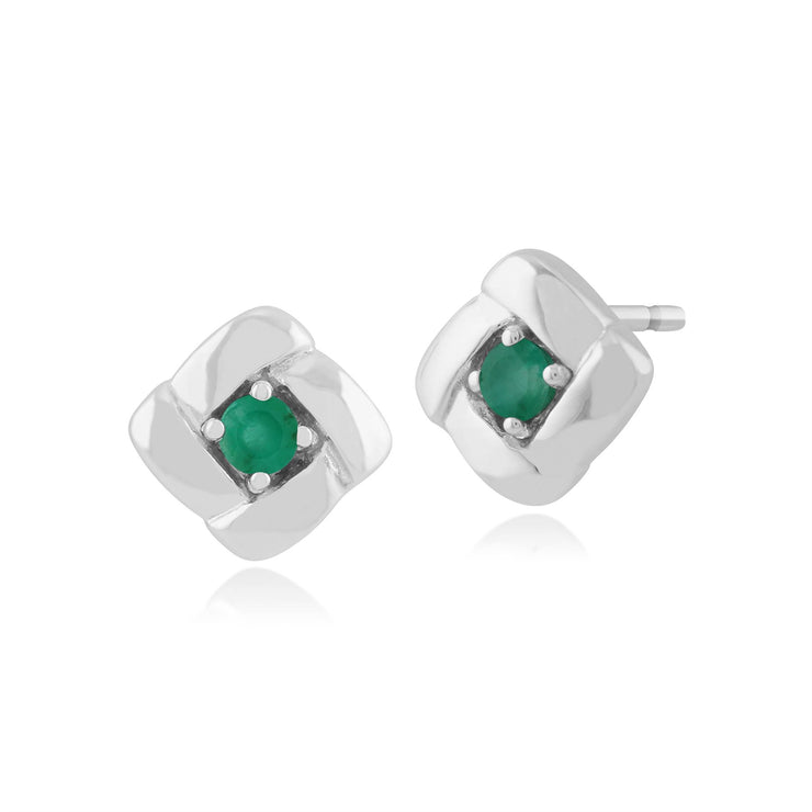 Orecchini a lobo incrociati quadrati in argento 925 con smeraldo
