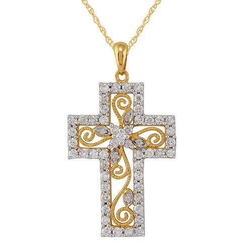 Ciondolo croce in oro giallo 750 con pavé di diamanti