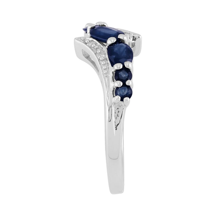 Anello in ARGENTO STERLING da 0,94 ct con zaffiro blu naturale e diamanti in stile contemporaneo