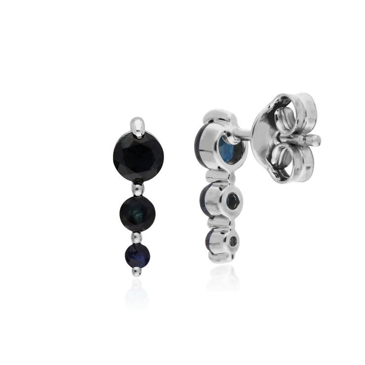 Orecchini sfumati rotondi in argento sterling con tre pietre di zaffiro