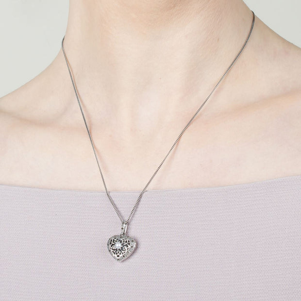 Collana cuore portafoto in stile Art Nouveau Argento 925 Opale e Marcasite
