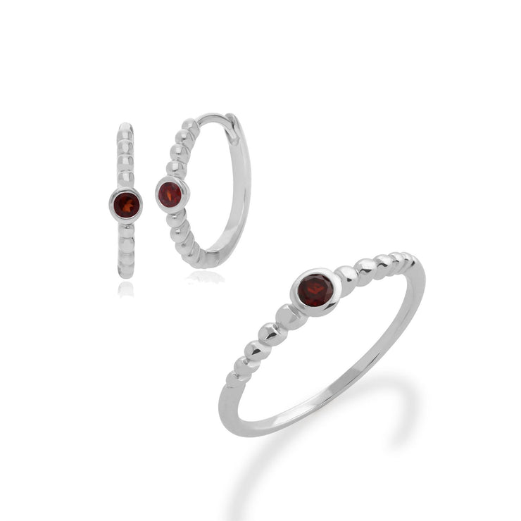 Anello e orecchini a cerchio con granato in argento 925 Essentiel