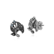 Orecchini a fogliame in stile Art Nouveau tondo topazio azzurro