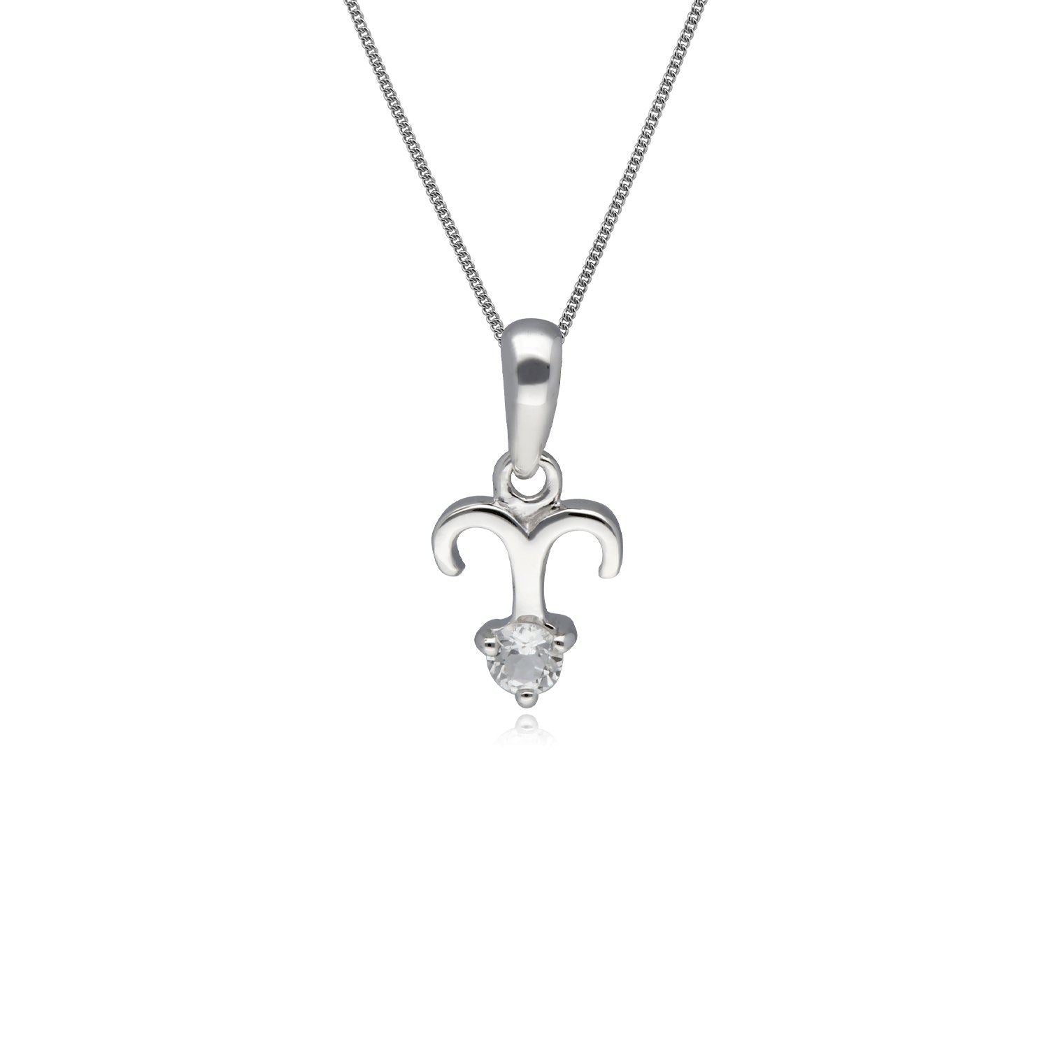 White Topaz Aries Zodiac Necklace in 9ct White Gold