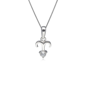 White Topaz Aries Zodiac Necklace in 9ct White Gold