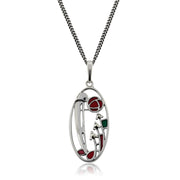 Ciondolo Stile Rennie Mackintosh Argento 925 Marcasite e Smalto