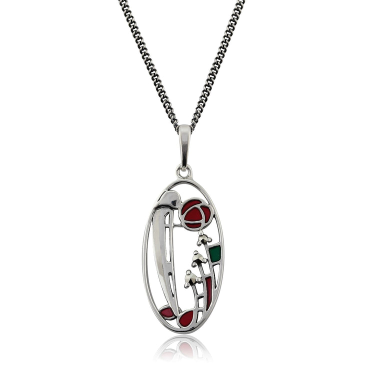 Ciondolo Stile Rennie Mackintosh Argento 925 Marcasite e Smalto