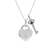 Classico ciondolo con lucchetto a cuore in argento 925 e ciondoli con chiave in smeraldo