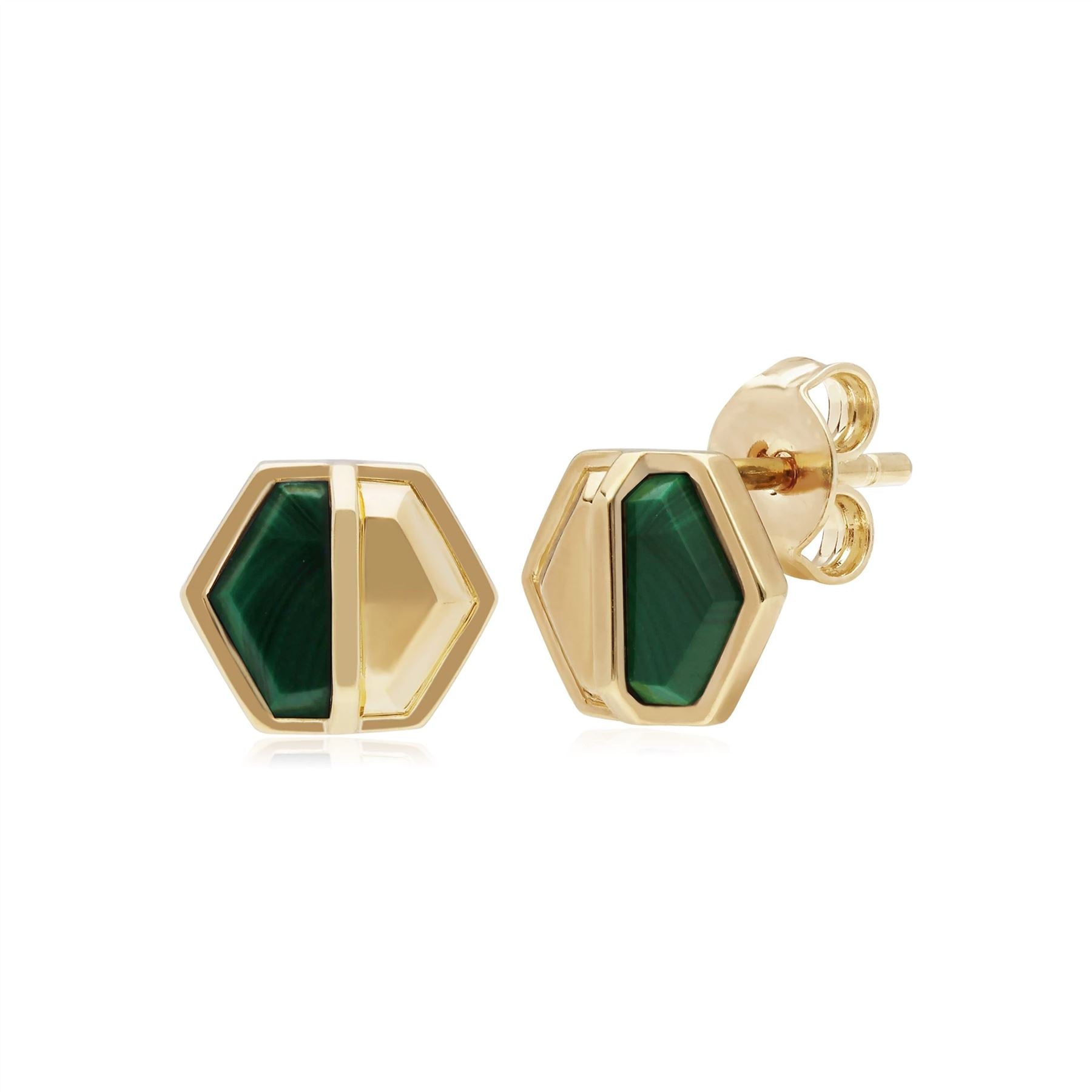 Malachite Hexagon Stud Earrings 