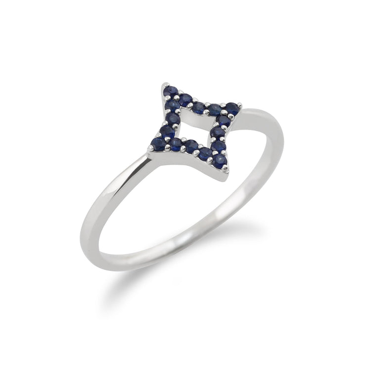 Anello Gemondo con zaffiro, anello con stella in oro bianco da 9 ct e zaffiro blu da 0,17 ct