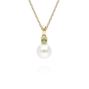 Modern Pendente collana di Perle e Peridoto in oro giallo 9 ct