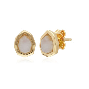 Irregular Rainbow Moonstone Stud Earrings in Gold Plated Sterling Silver