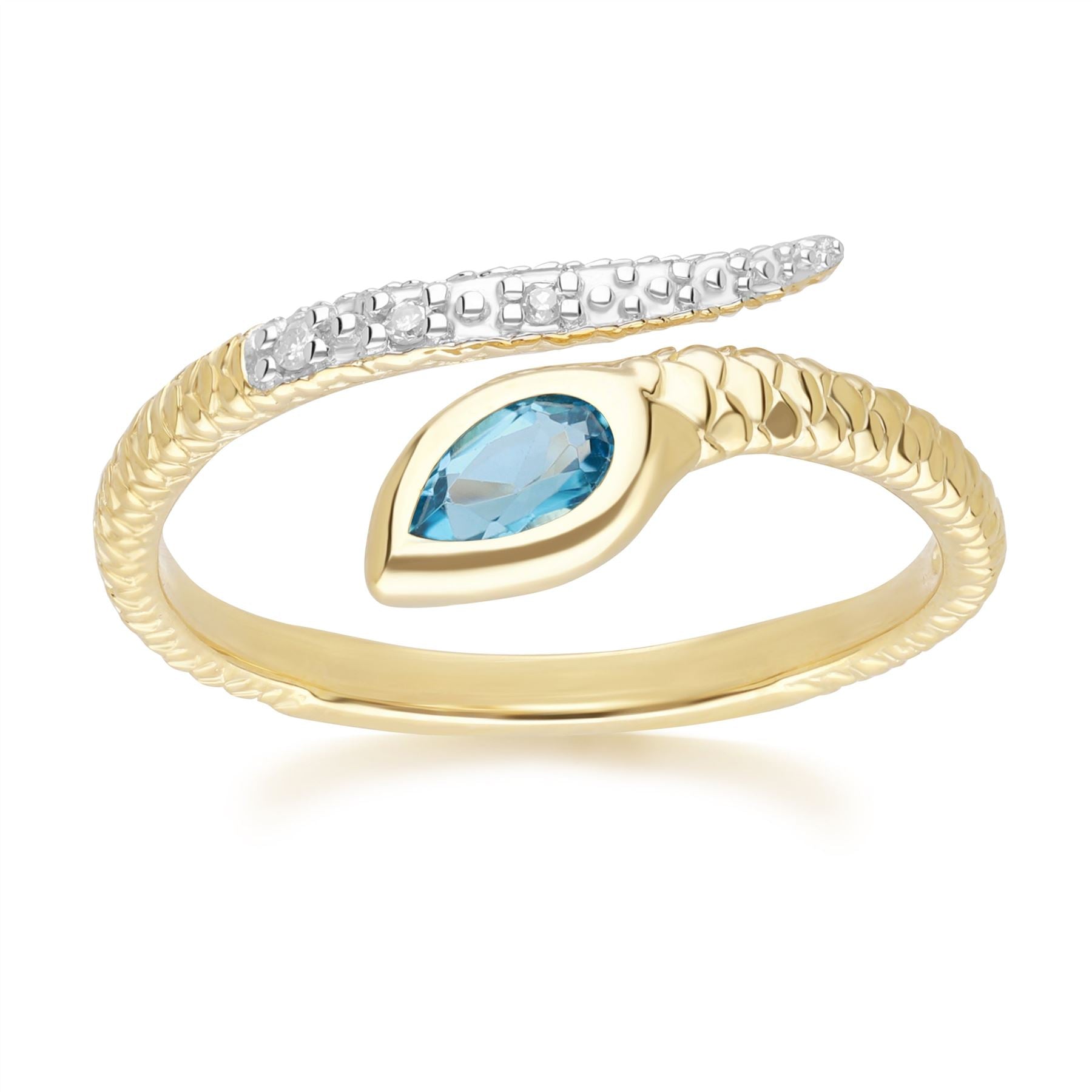 ECFEW™ Anello Topazio London blu e Serpente in Oro Giallo da 9 ct