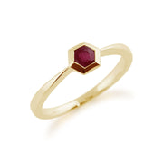 Anello con rubino Gemondo, anello esagonale con rubino da 0,27 ct in oro giallo da 9 ct
