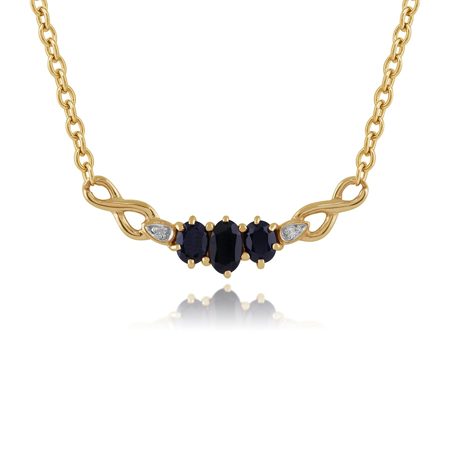 Classic Oval Sapphire & Diamond Necklace in 9ct Yellow Gold