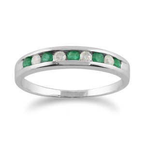 Classic Round Emerald & Diamond Half Eternity Ring in White 9ct Gold
