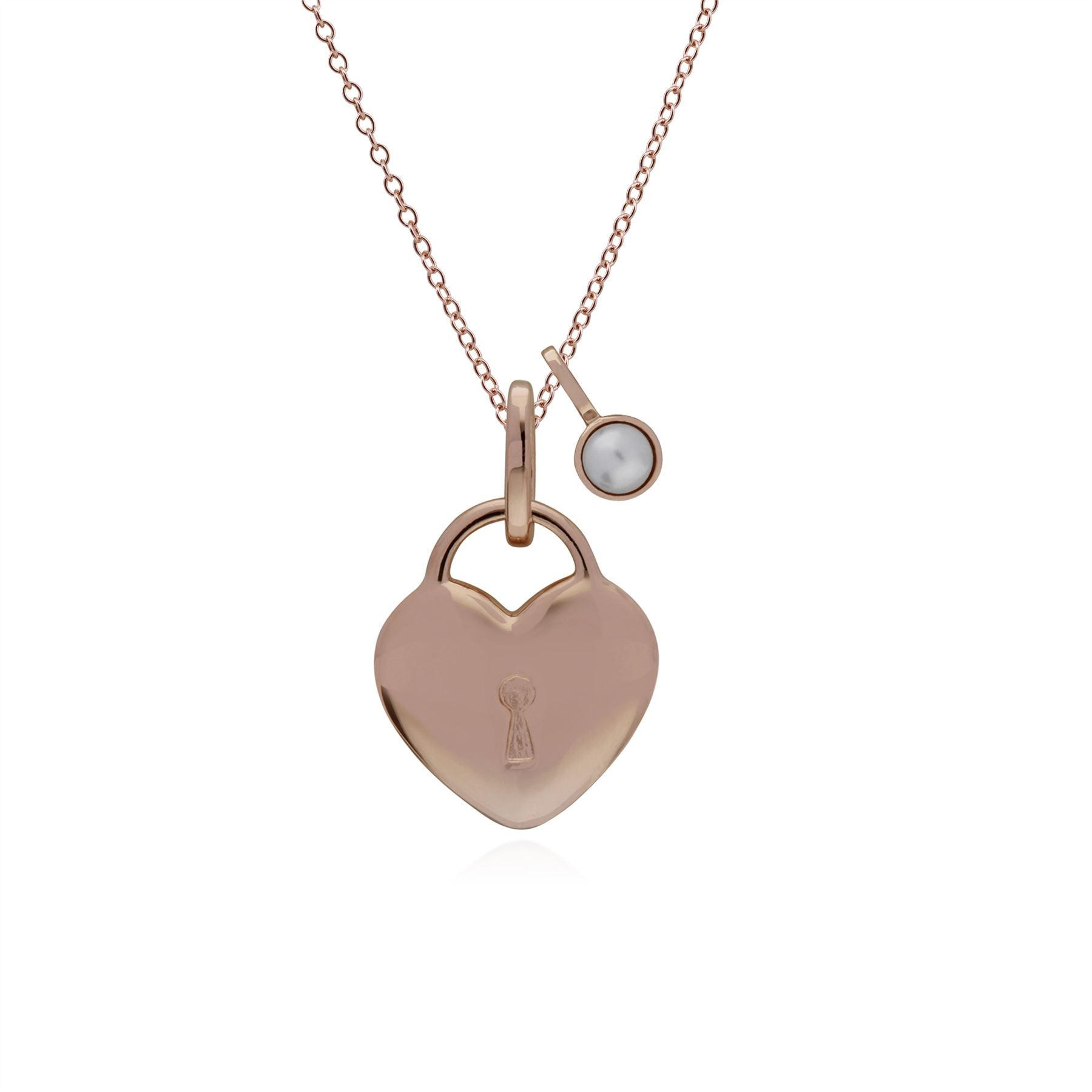 Ciondolo classico con lucchetto a cuore in argento 925 placcato oro rosa e ciondoli con perle