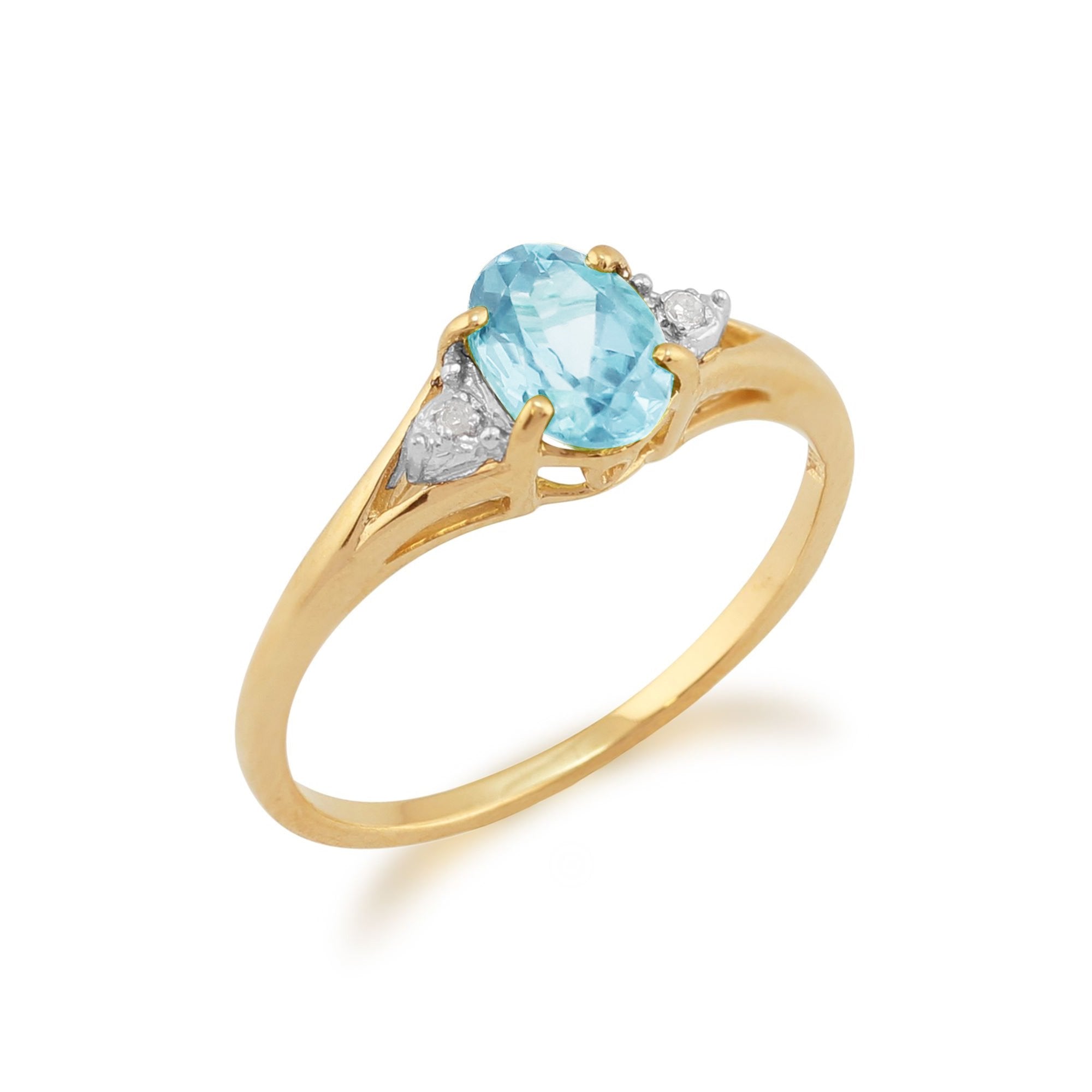 Classic Blue Topaz & Diamond Ring in 9ct Yellow Gold 