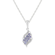 Classico pendente a grappolo di tanzanite e diamanti in argento 925 e orecchini dormienti