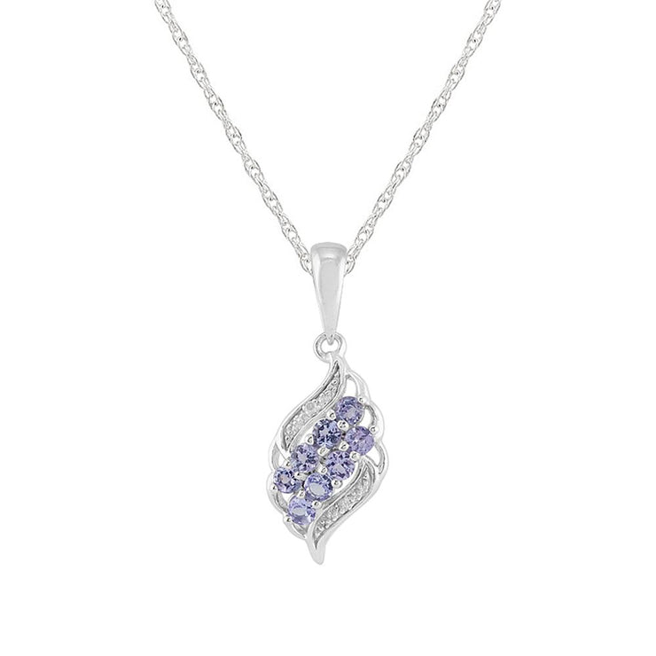 Classico pendente a grappolo di tanzanite e diamanti in argento 925 e orecchini dormienti
