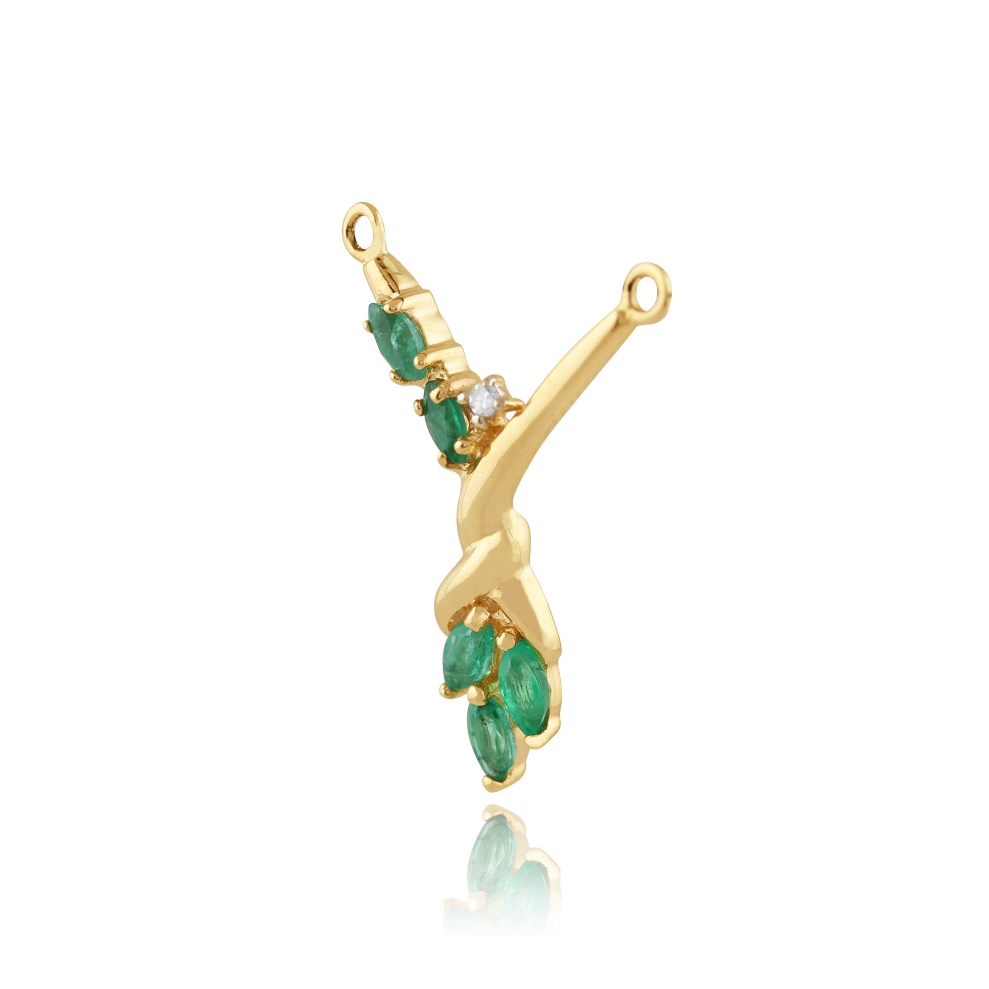 Floral Marquise Emerald & Diamond Necklace in 9ct Yellow Gold