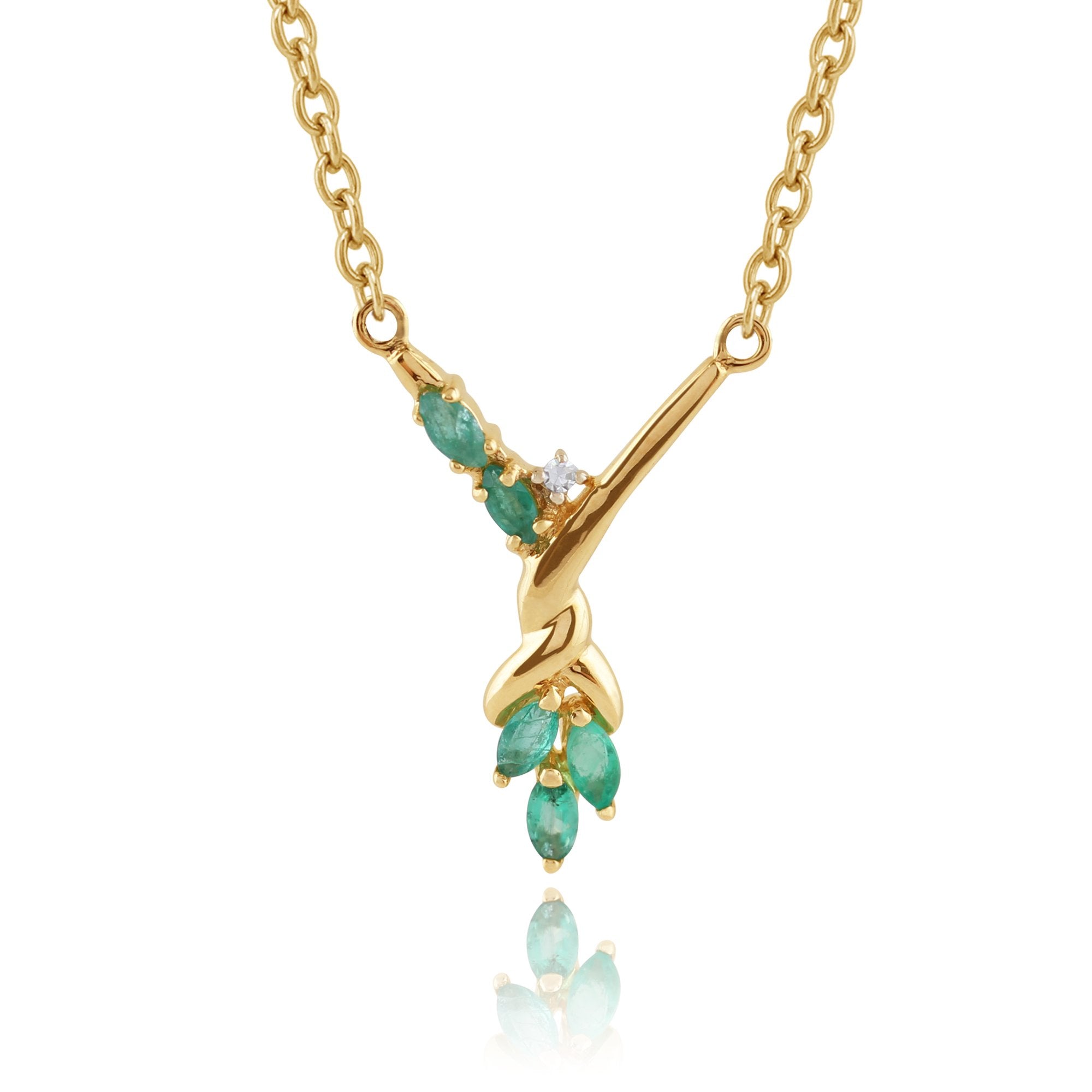 Floral Marquise Emerald & Diamond Necklace in 9ct Yellow Gold