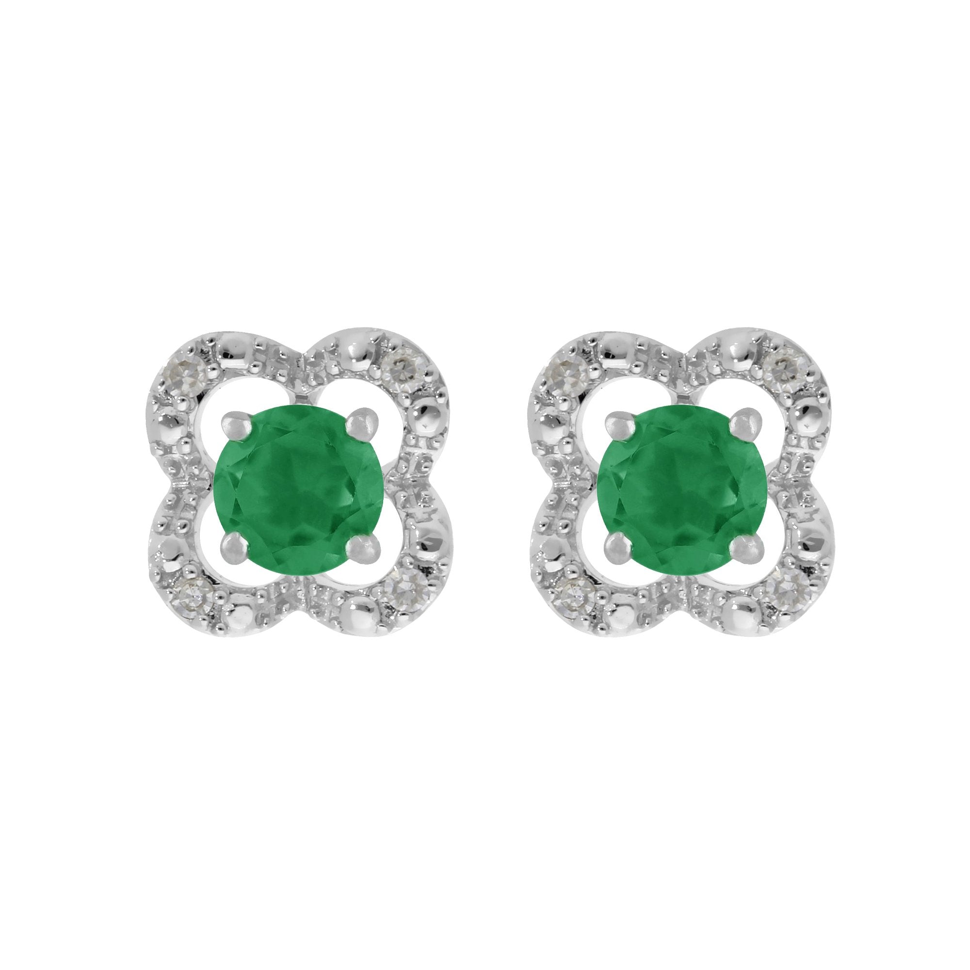 Classic Emerald Stud Earrings & Diamond Flower Ear Jacket Image 1 