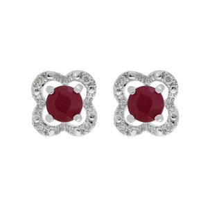 Classic Ruby Stud Earrings & Diamond Flower Ear Jacket Image 1 