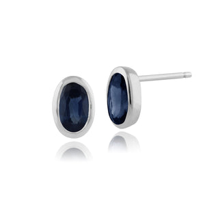Classic Oval Light Blue Sapphire Stud Earrings in 9ct White Gold 6x4mm