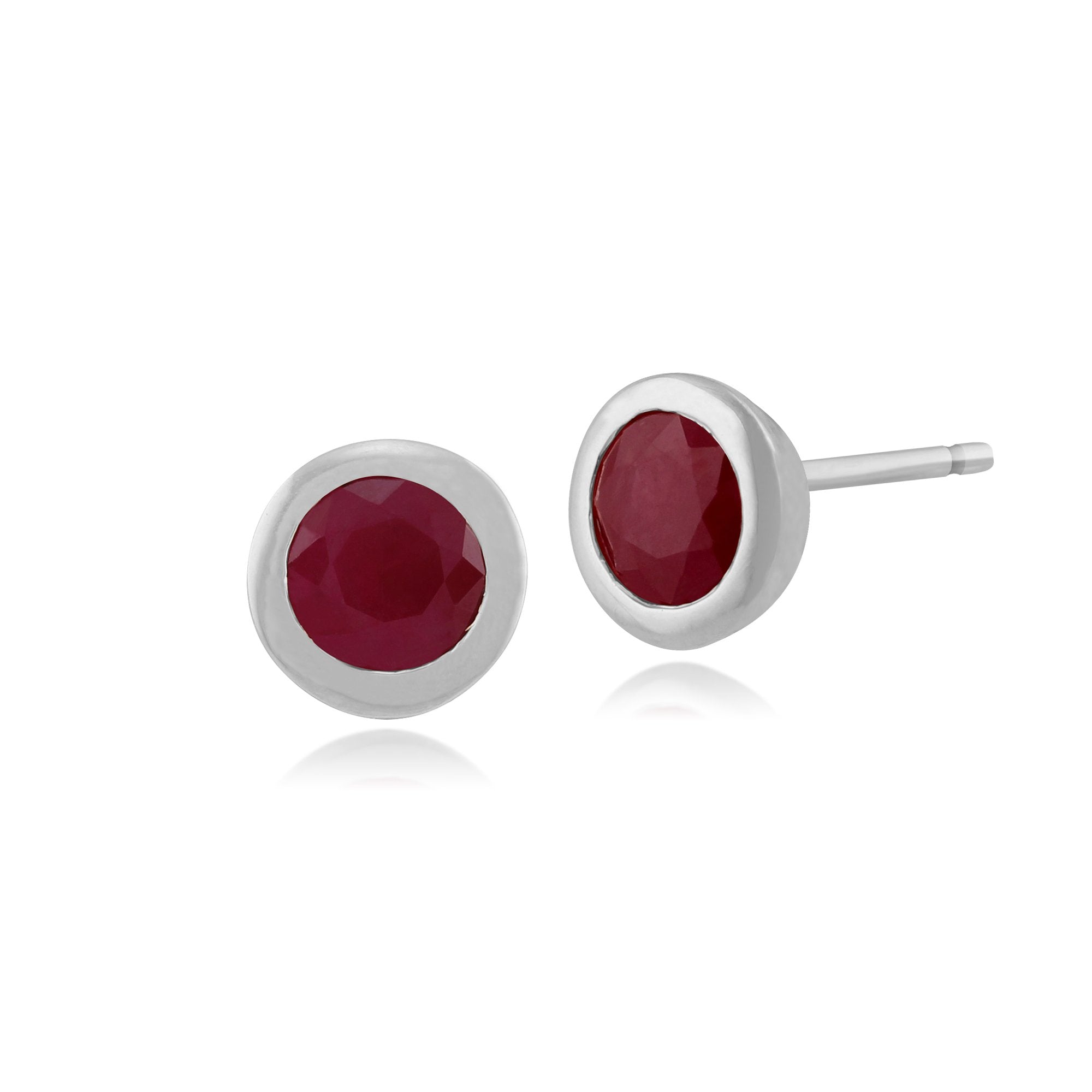 Classic Round Ruby Bezel Set Stud Earrings in 9ct White Gold