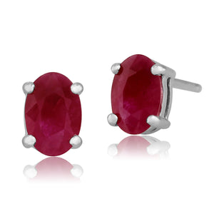 Classic Oval Ruby Stud Earrings in 9ct White Gold 6x4mm