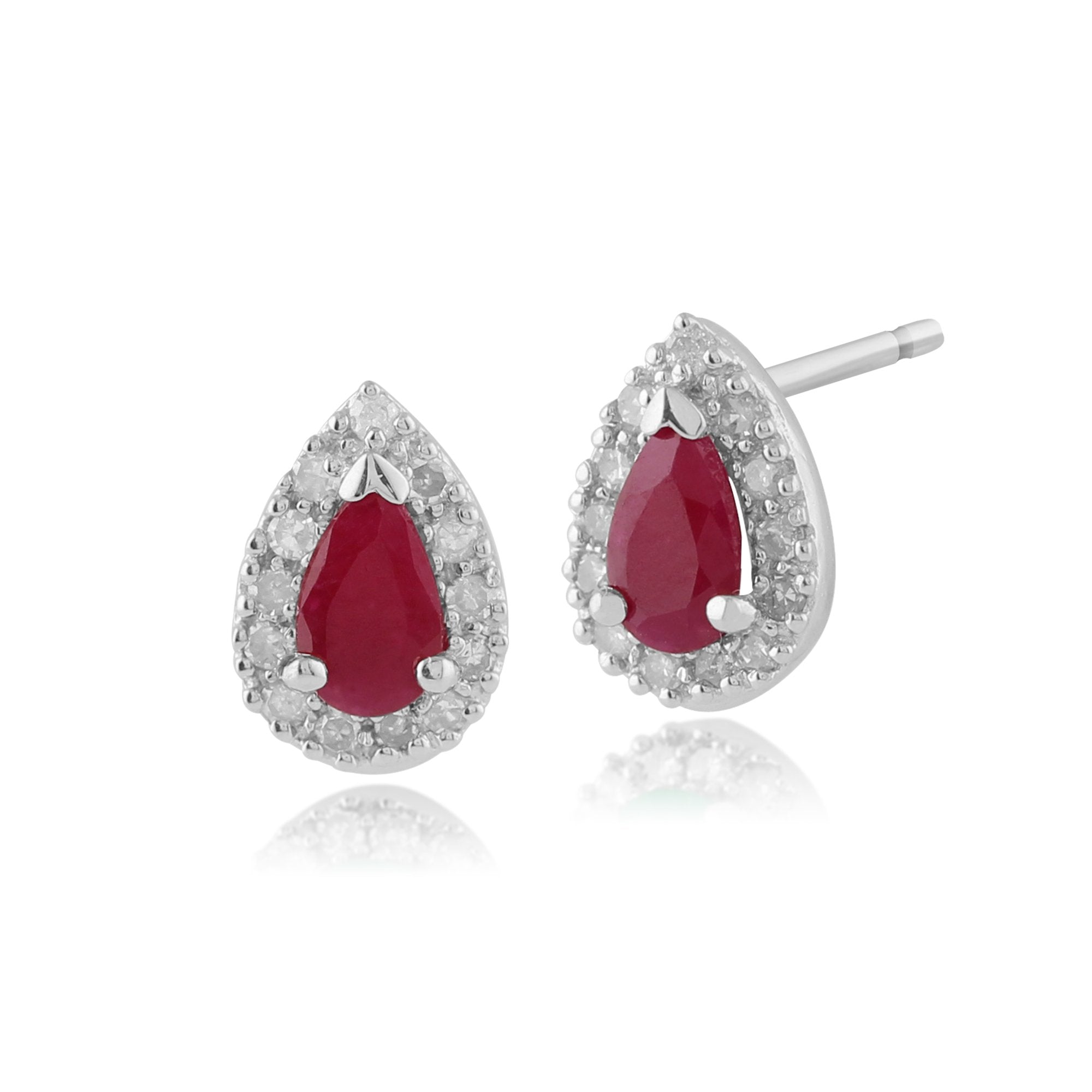 Classic Pear Ruby & Diamond Cluster Stud Earrings in 9ct White Gold