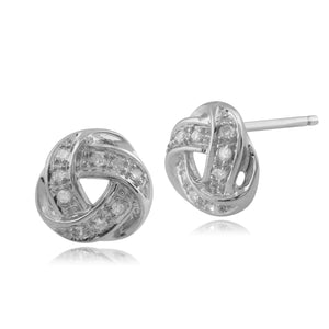 Classic Round Diamond Love Knot Stud Earrings in 9ct White Gold