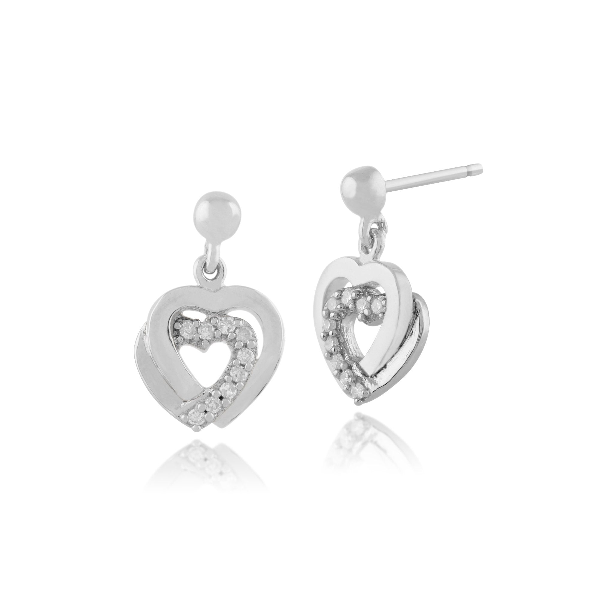 Classic Round Diamond Heart Drop Earrings in 9ct White Gold