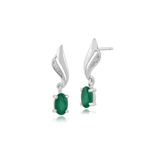Classic Oval Emerald & Diamond Twist Drop Earrings in 9ct White Gold